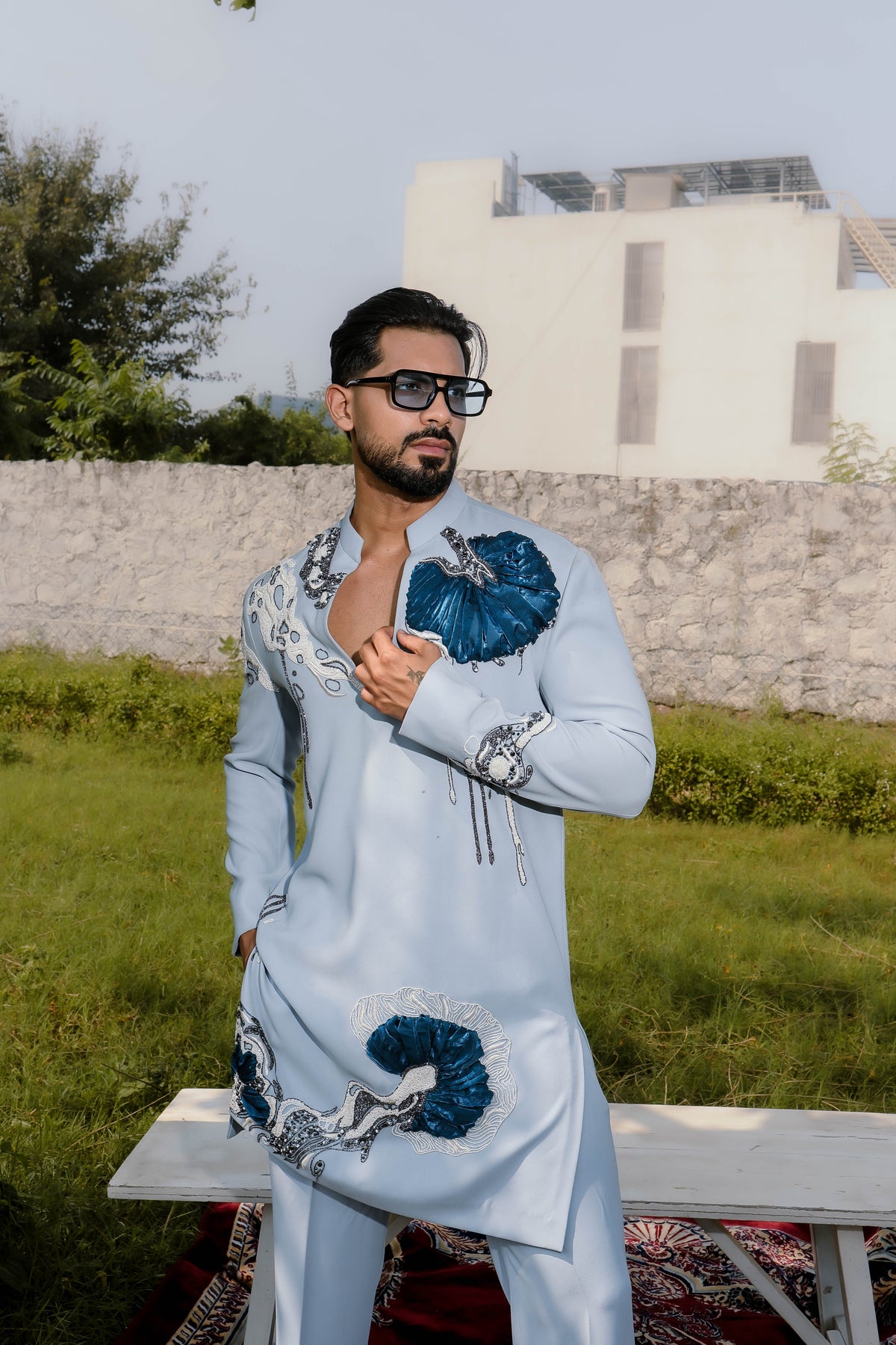 Blue flower kurta set