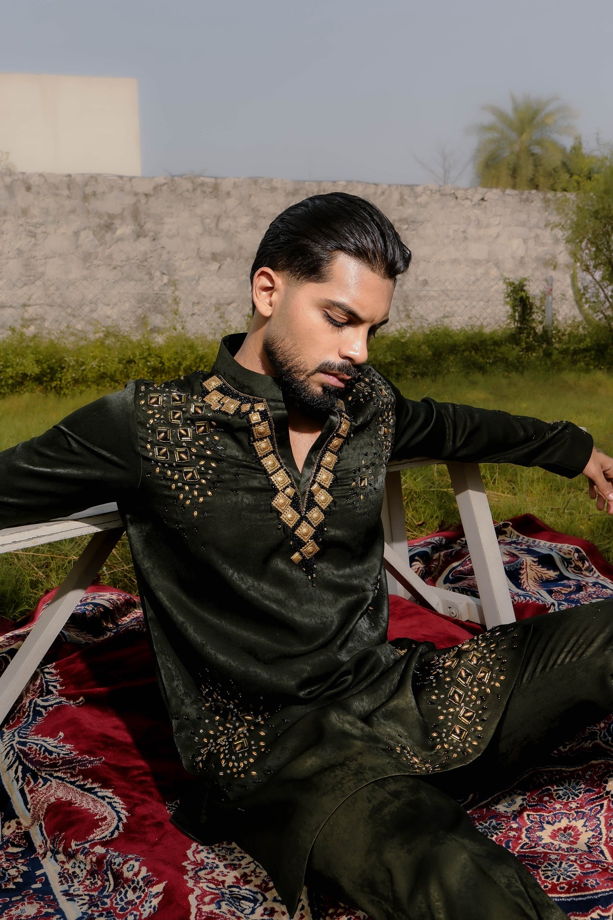 Green sparkle kurta set