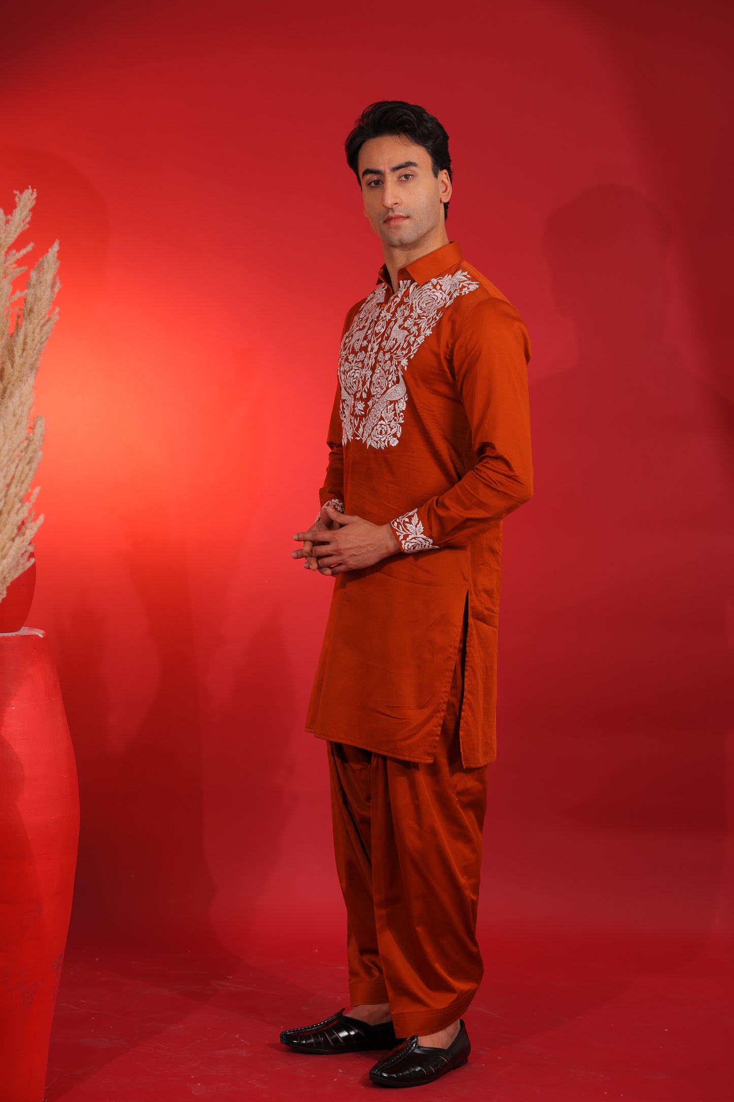 Rust pathani kurta set