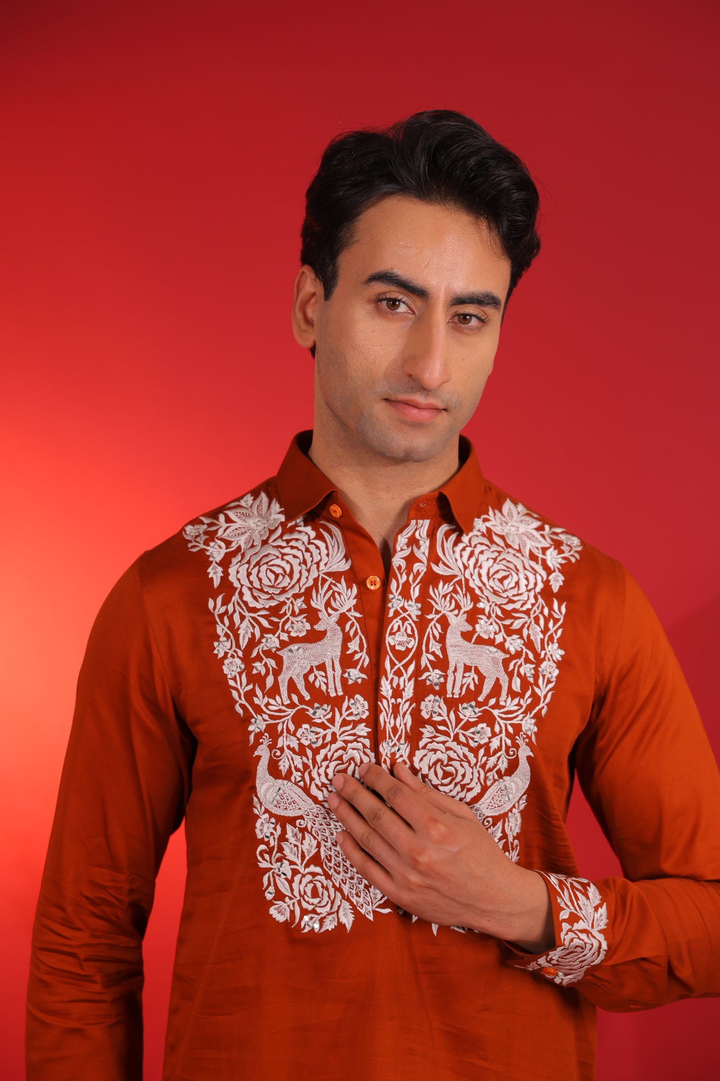 Rust pathani kurta set