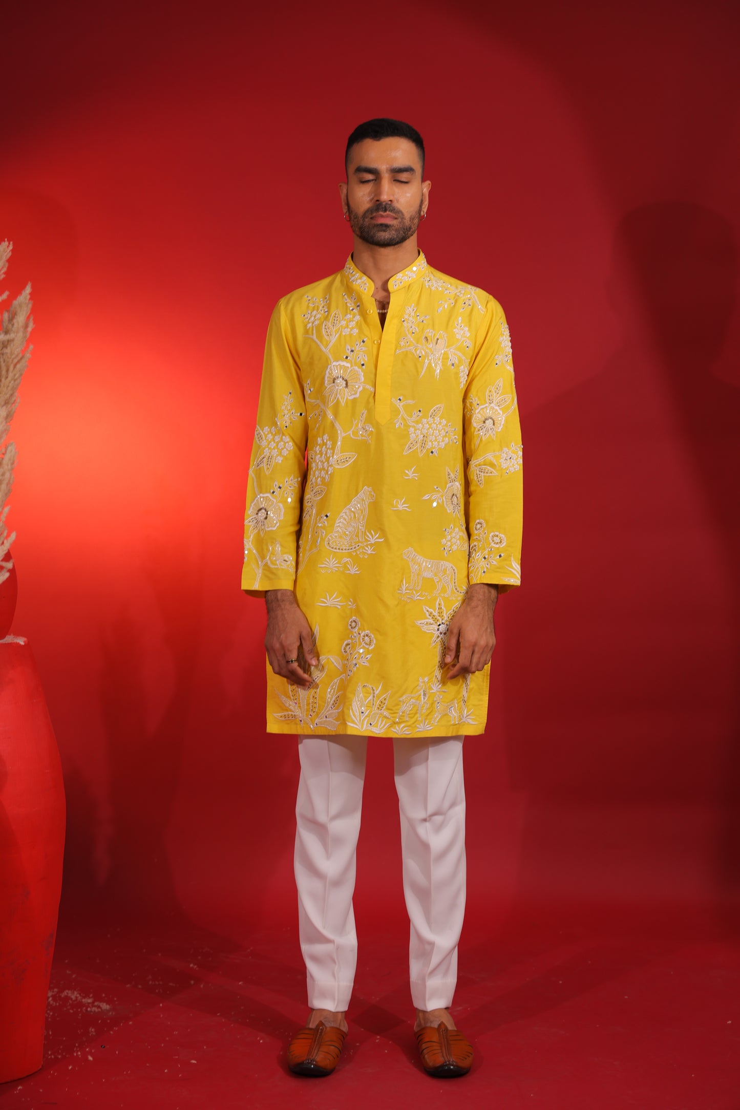 Yellow embroidered kurta set