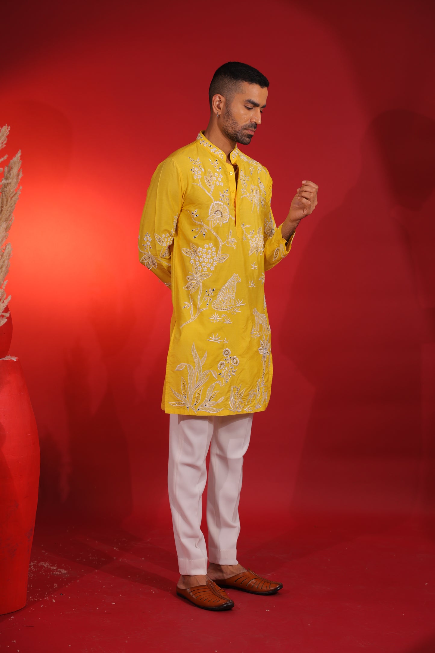 Yellow embroidered kurta set