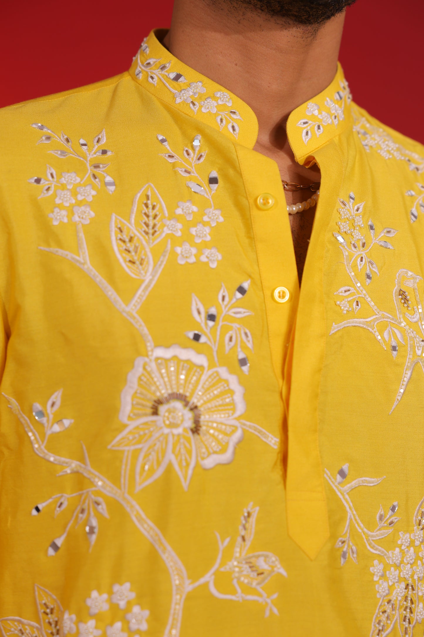 Yellow embroidered kurta set