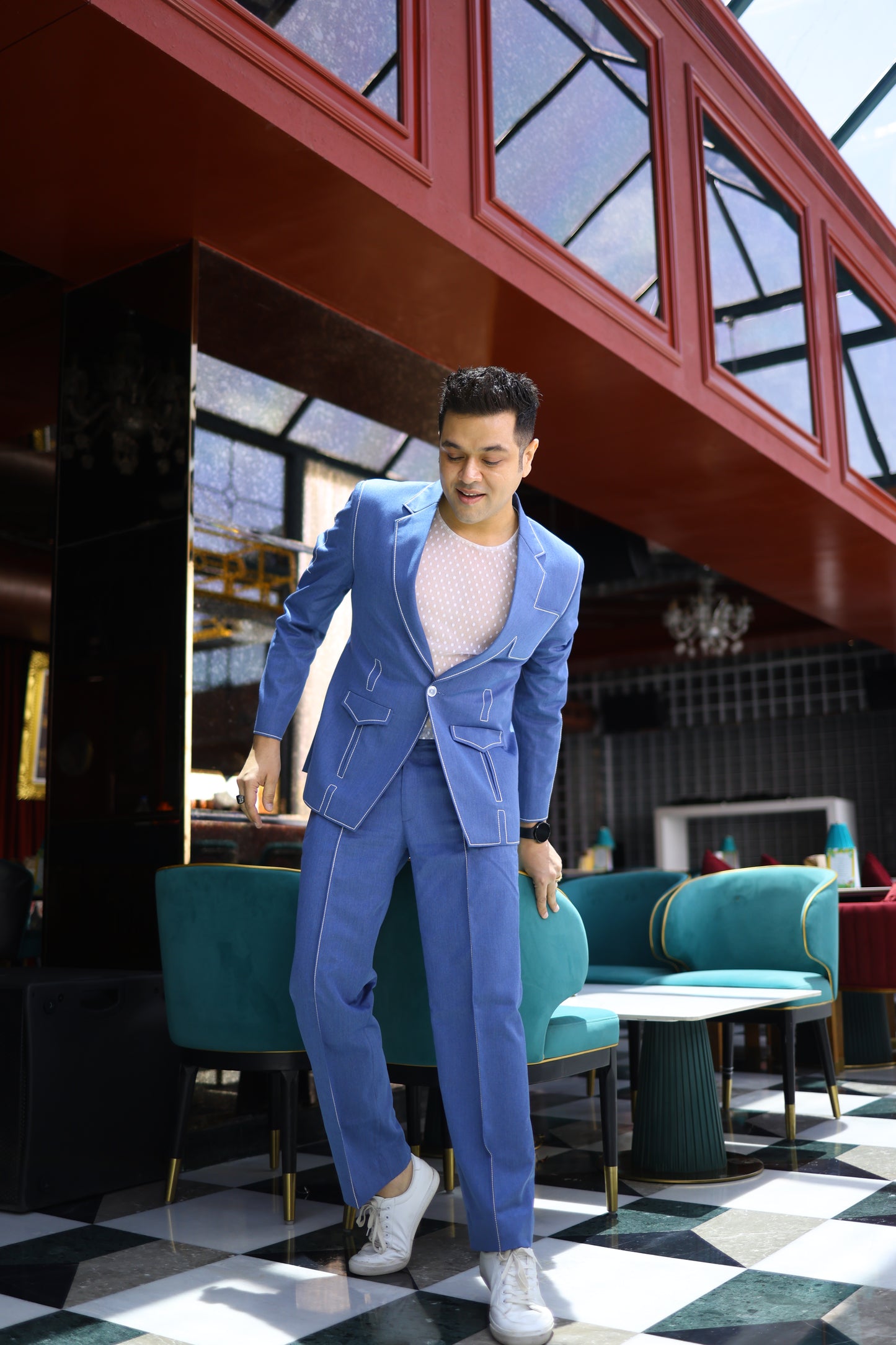 BLUE THREAD WORK CASUAL BLAZER SET