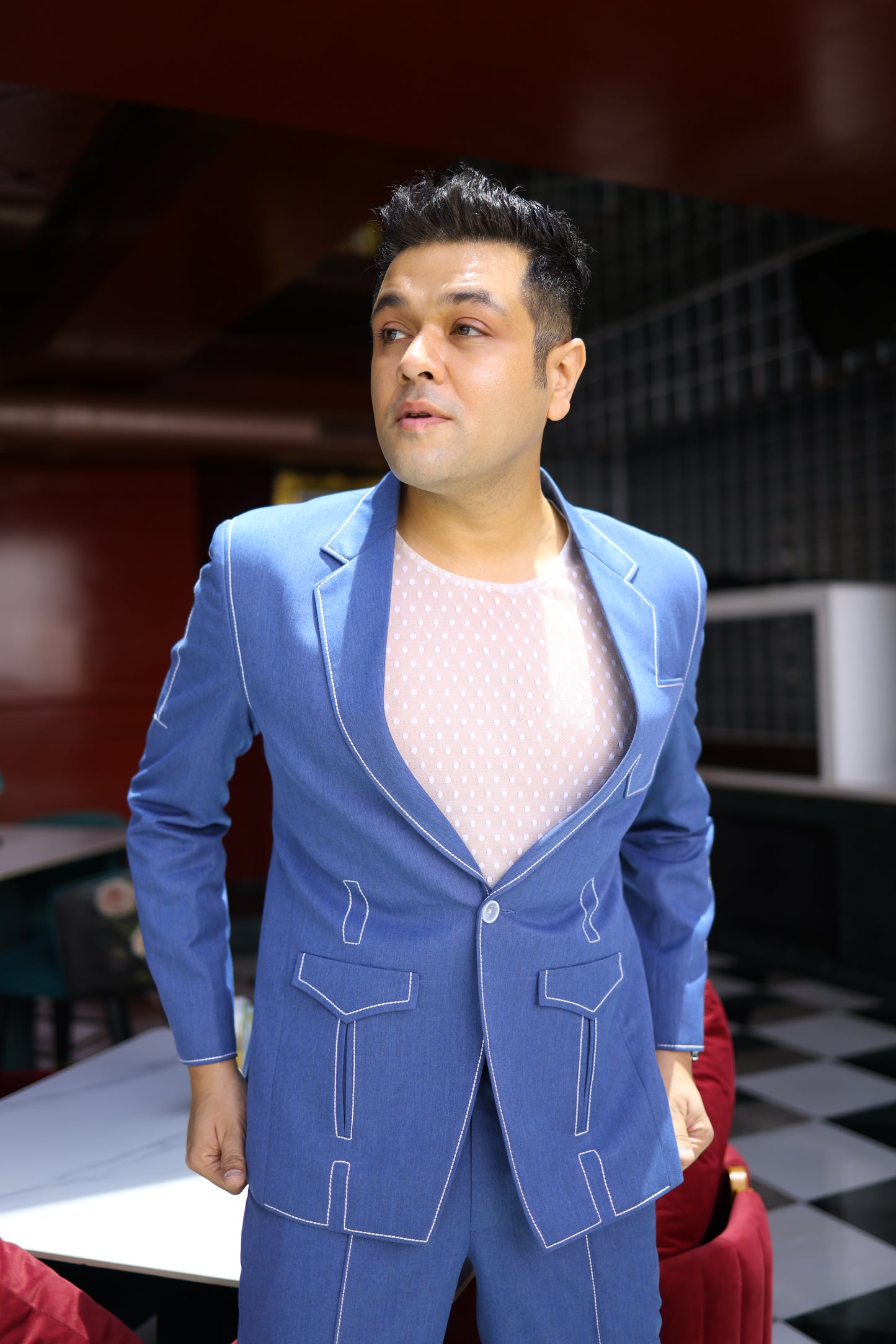 BLUE THREAD WORK CASUAL BLAZER SET