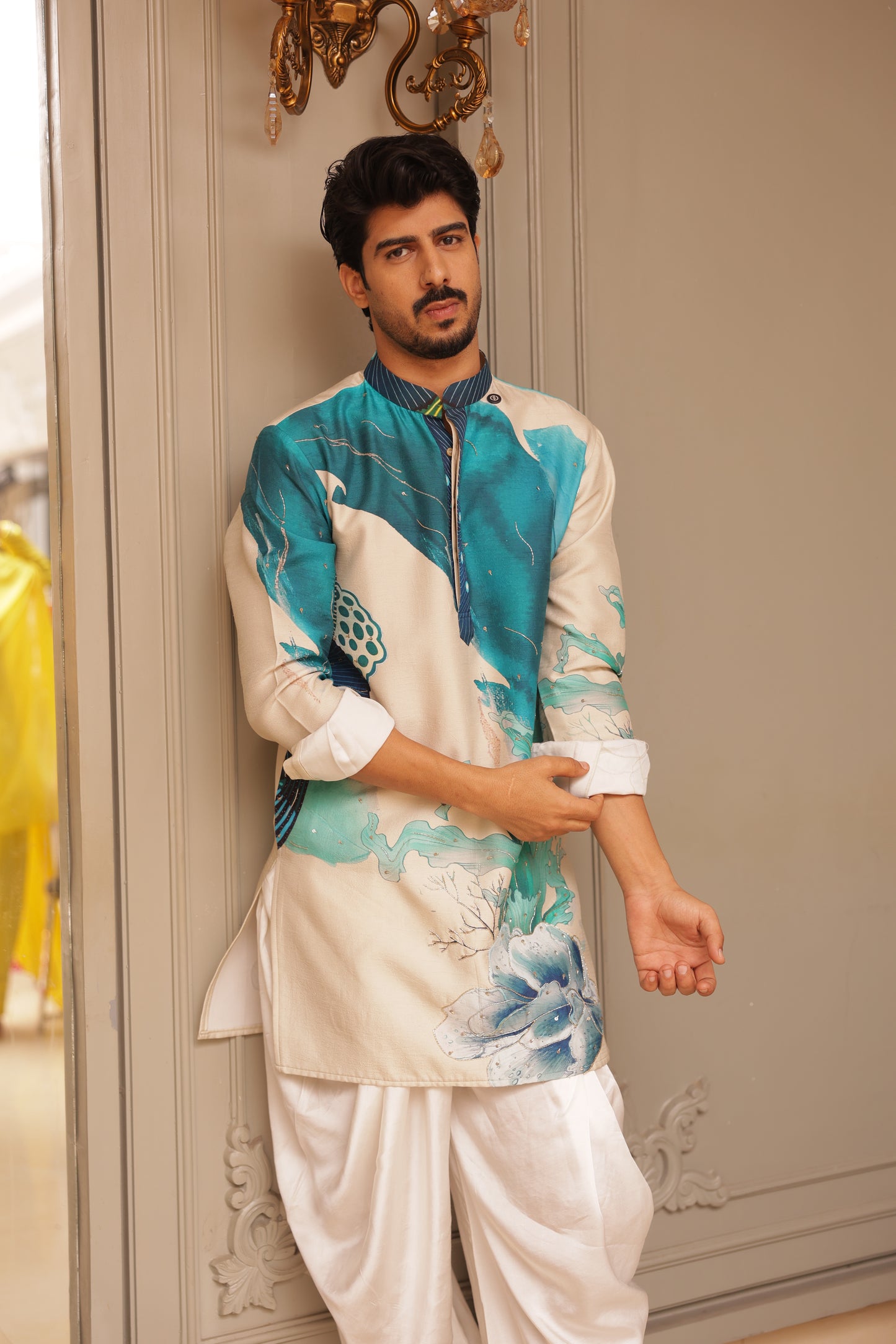 Aqua Digital Print embroidered kurta set