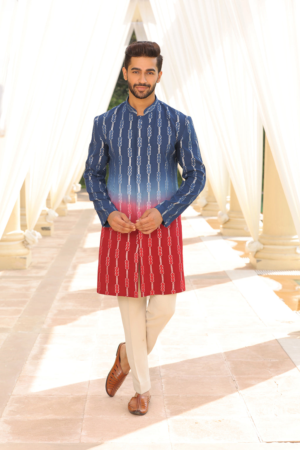 BLUE MAROON OMBRE KURTA SET