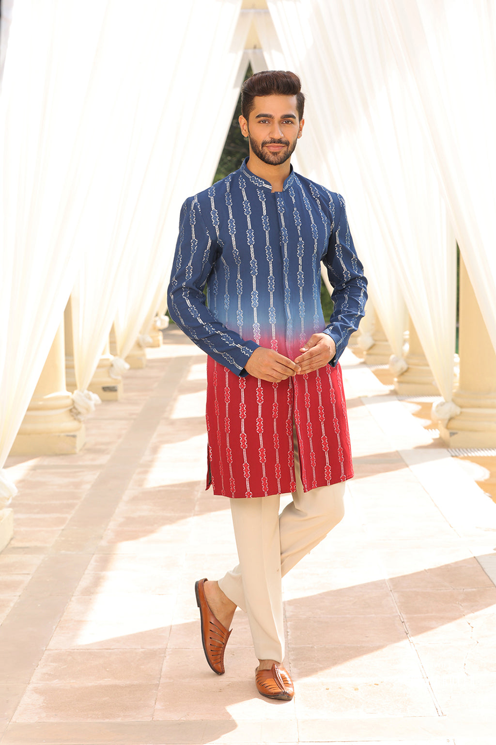 BLUE MAROON OMBRE KURTA SET