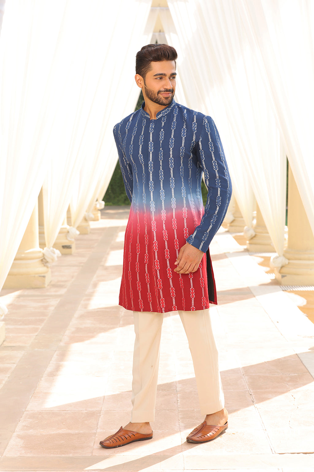 BLUE MAROON OMBRE KURTA SET