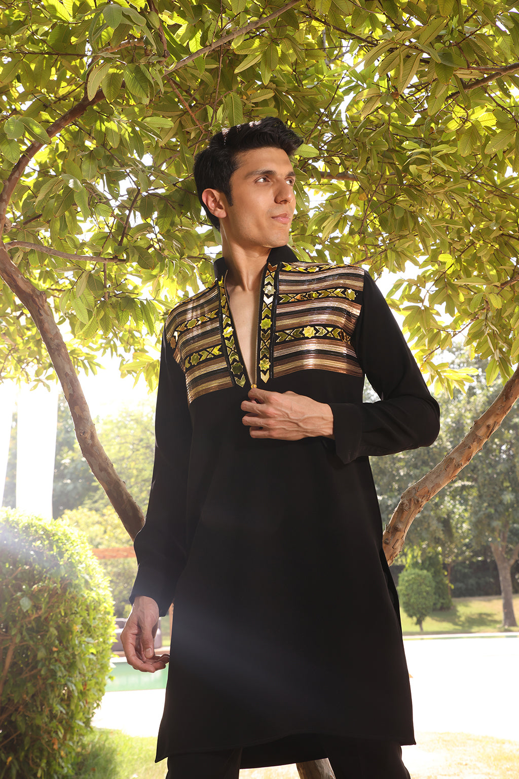 BLACK TAPING KURTA SET