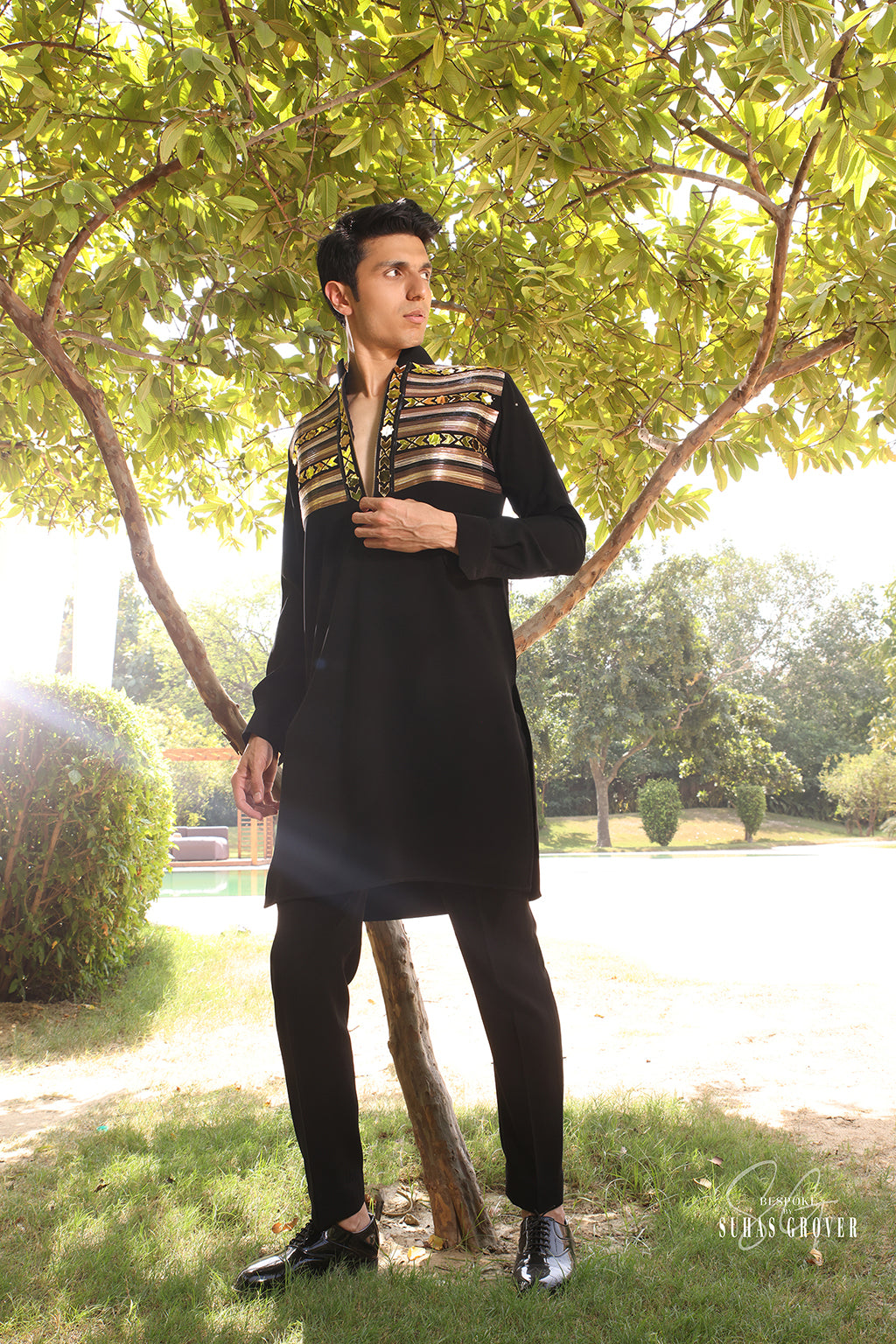 BLACK TAPING KURTA SET