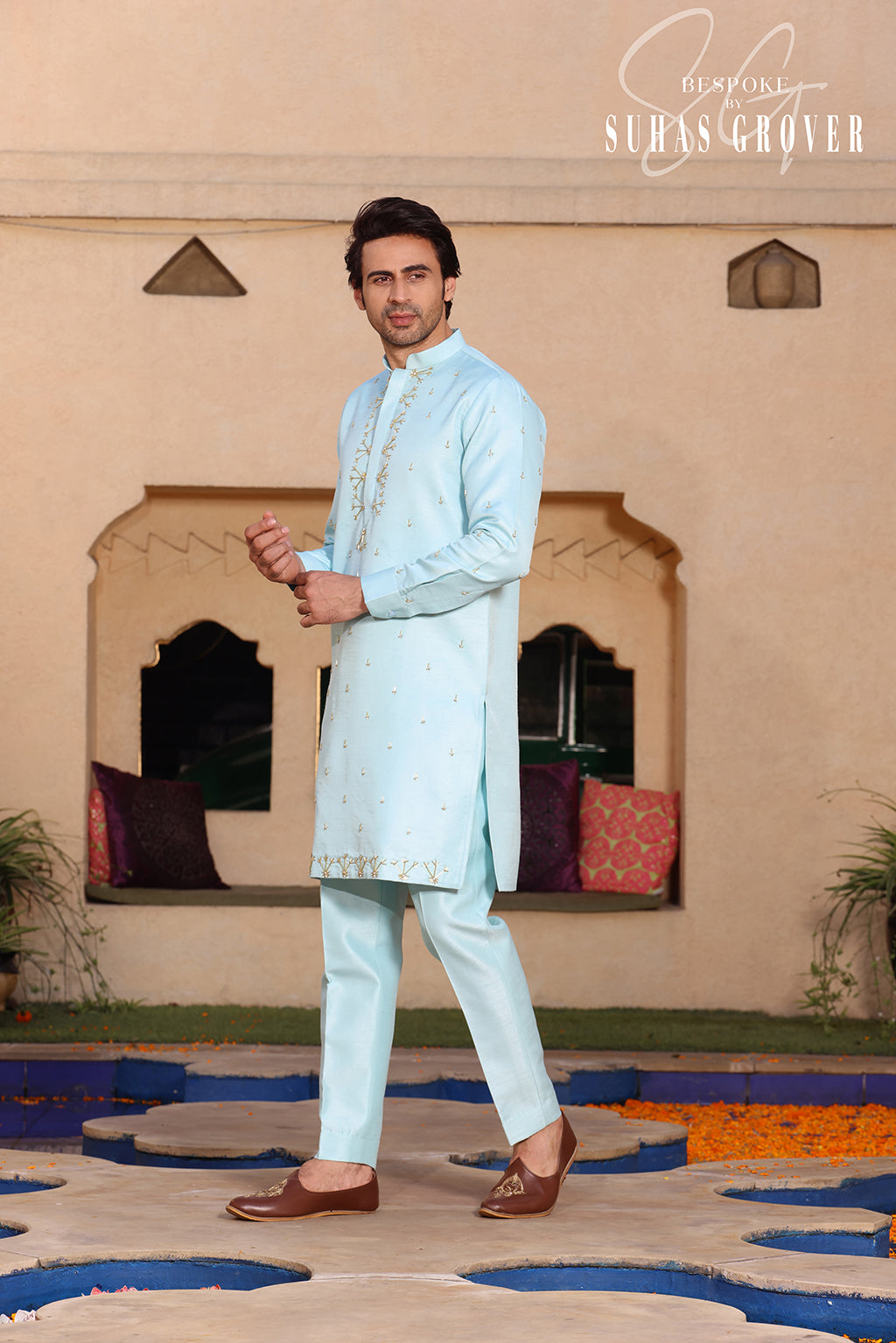 SEA BLUE EMBROIDED KURTA
