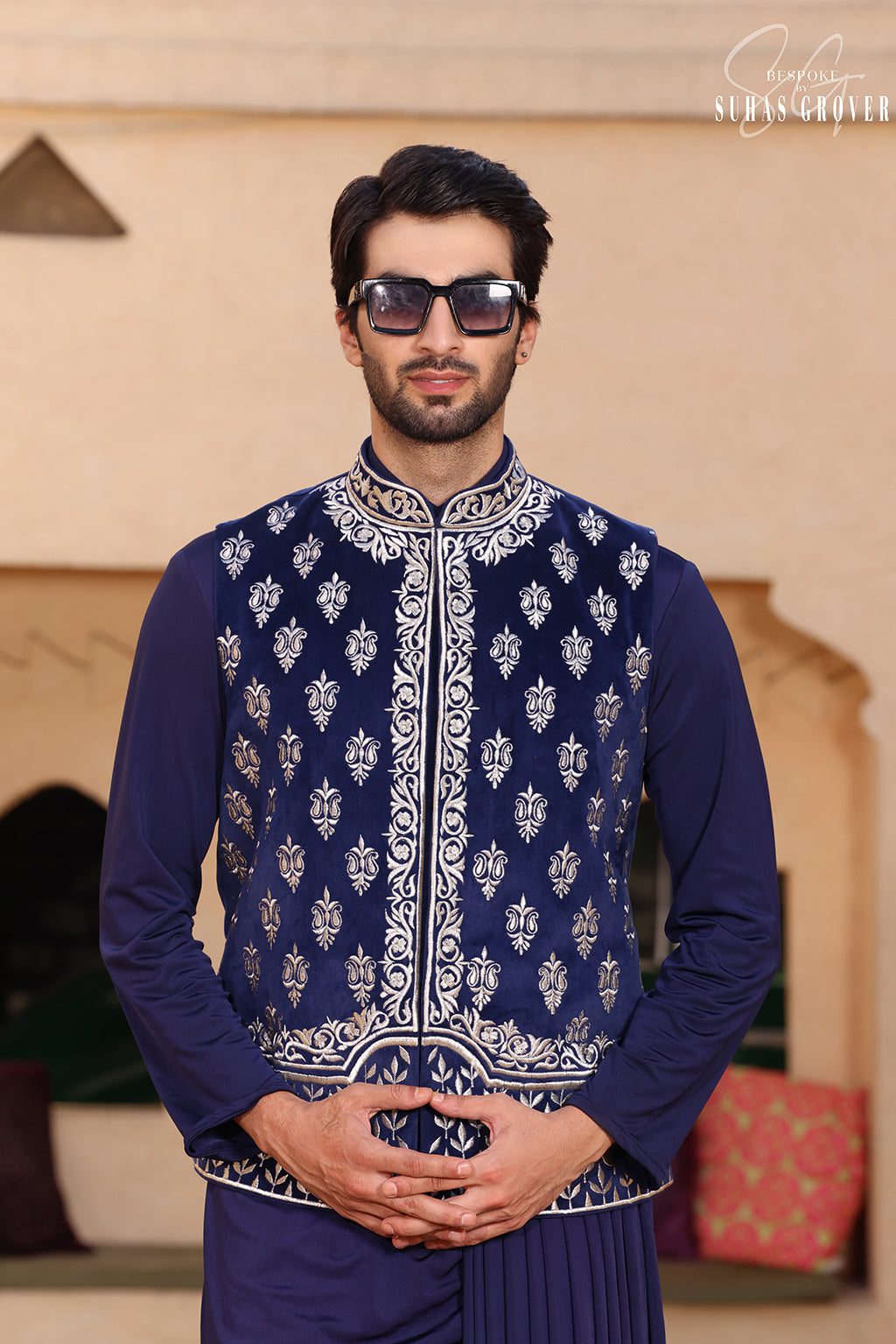 NAVY BLUE VELVET NEHRU JACKET SET
