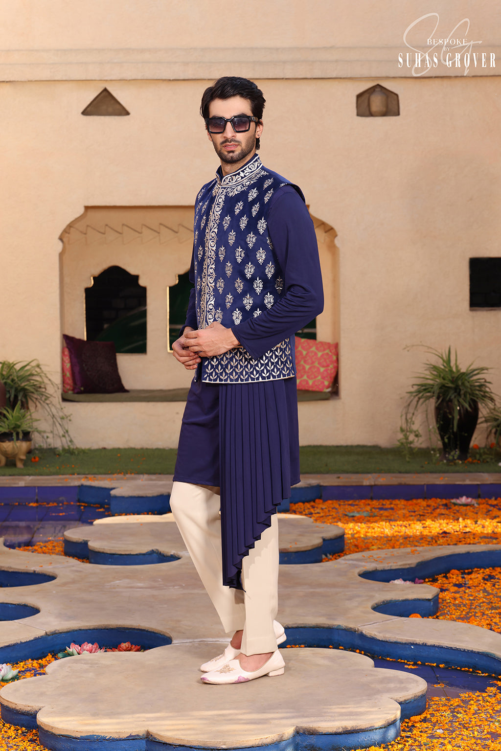 NAVY BLUE VELVET NEHRU JACKET SET