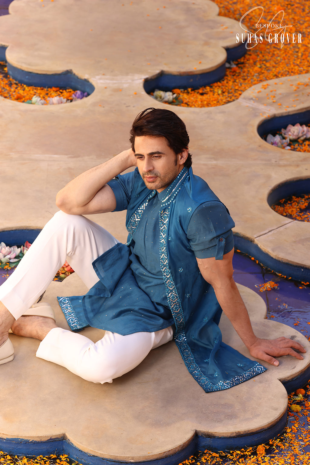 TEEL BLUE SHRUG NEHRU JACKET SET