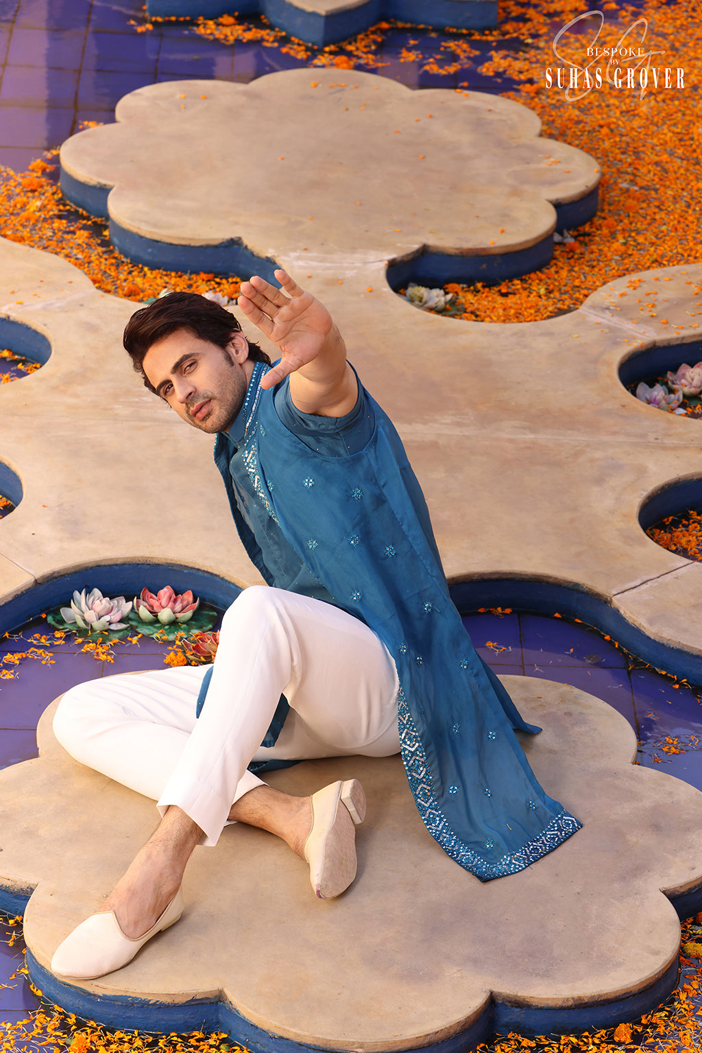 TEEL BLUE SHRUG NEHRU JACKET SET
