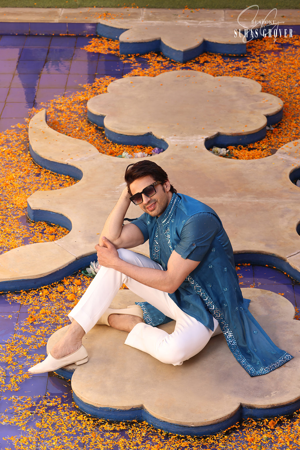 TEEL BLUE SHRUG NEHRU JACKET SET