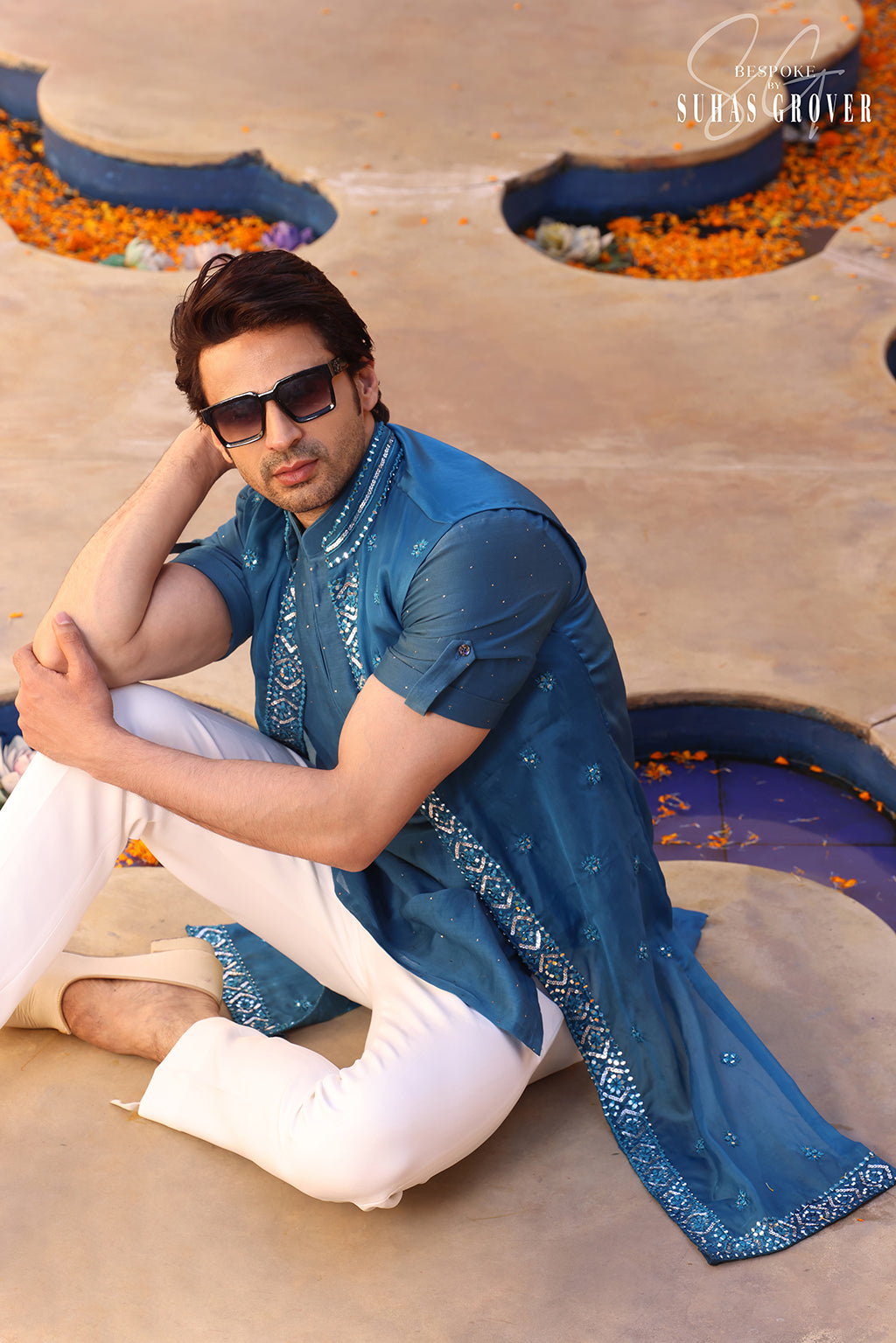 TEEL BLUE SHRUG NEHRU JACKET SET
