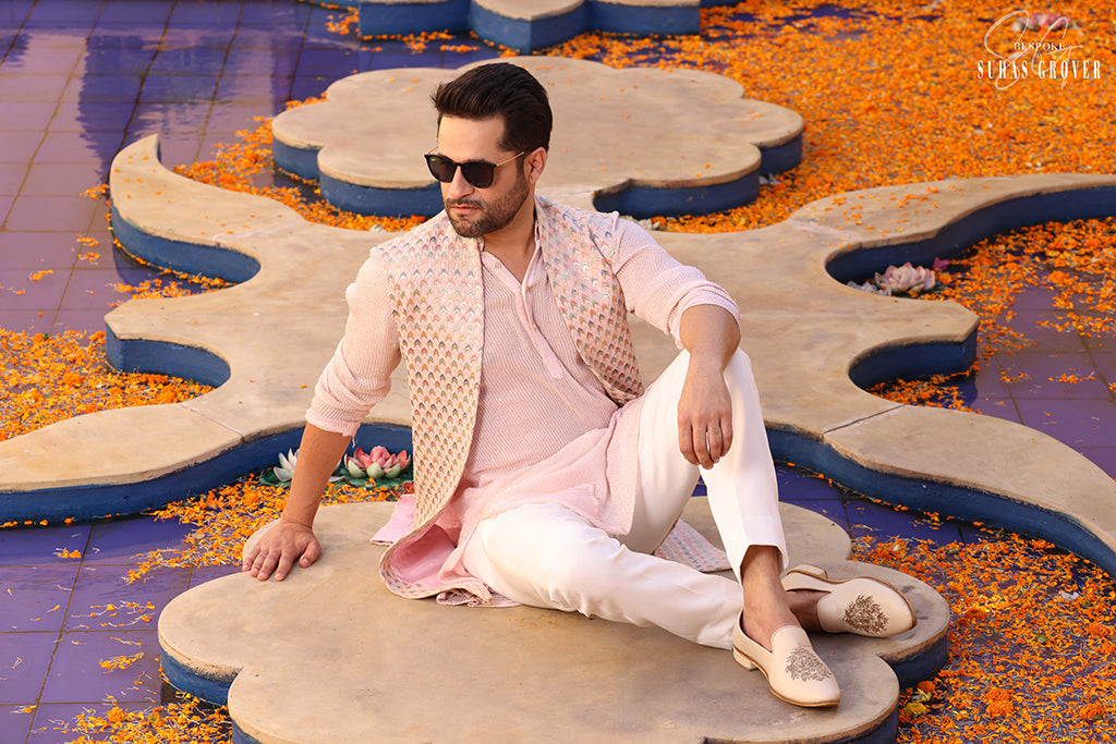 PINK DABKA NEHRU JACKET SET