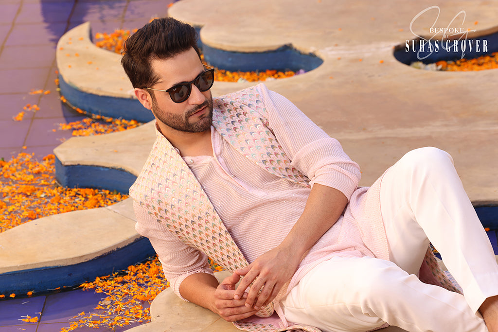 PINK DABKA NEHRU JACKET SET