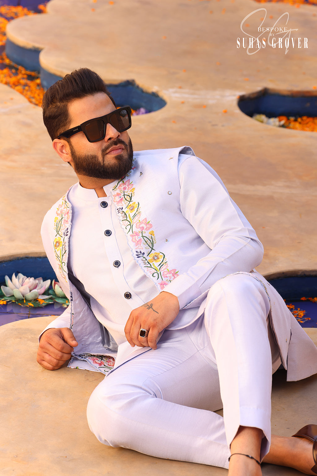 SEA GREY BLUE OPEN JACKET SET
