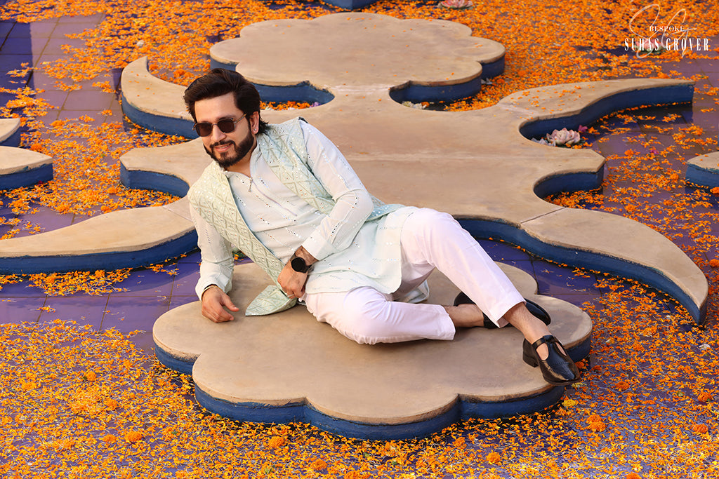 MINT GREEN LUCKNOWI KURTA SET
