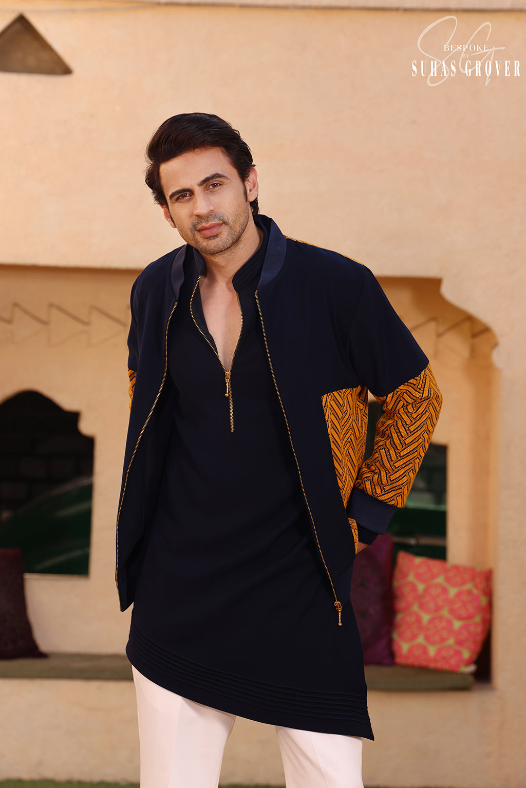 NAVY BLUE ZIPPER JACKET SET