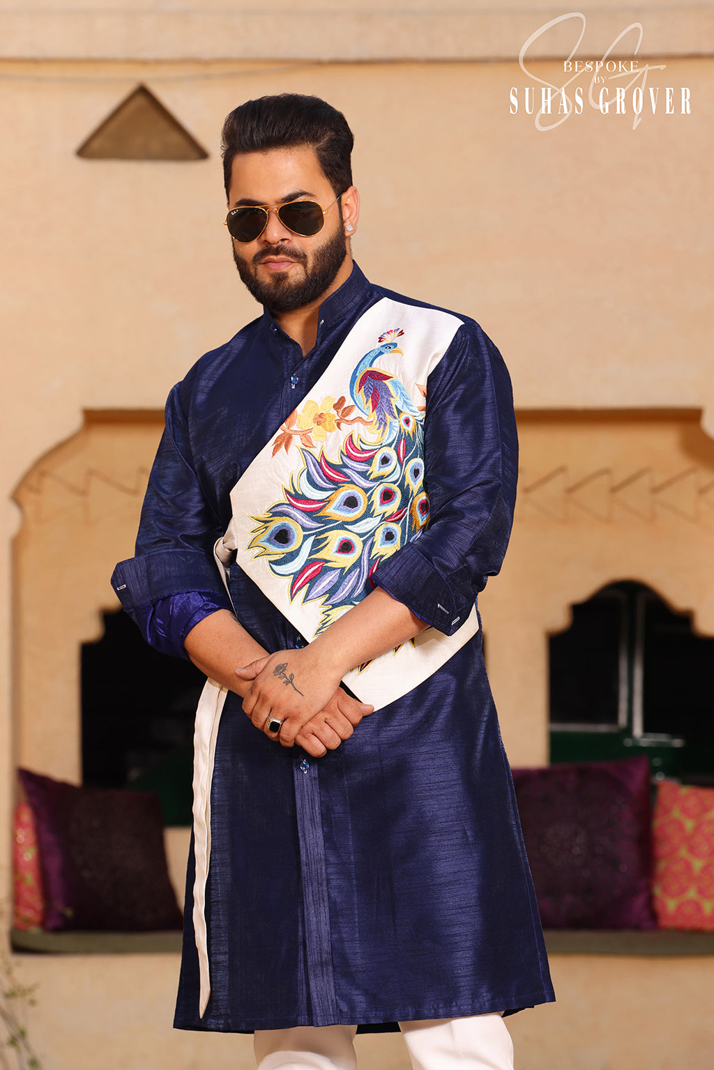 NAVY BLUE PEACOCK KURTA