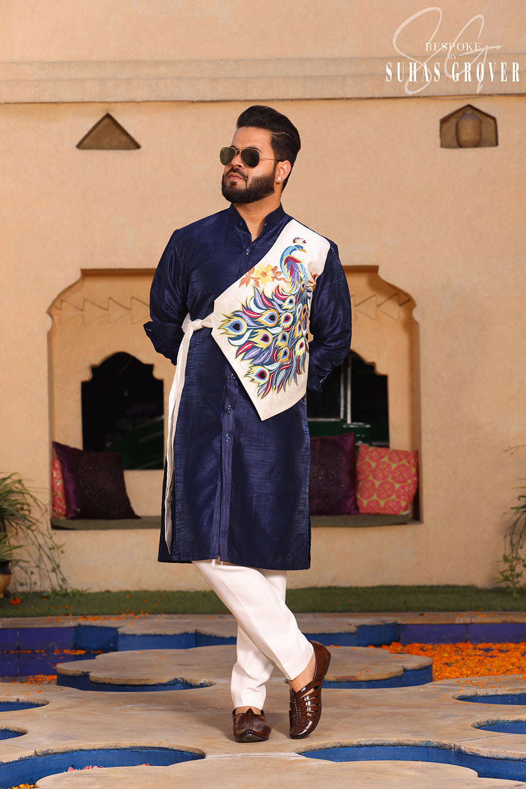 NAVY BLUE PEACOCK KURTA