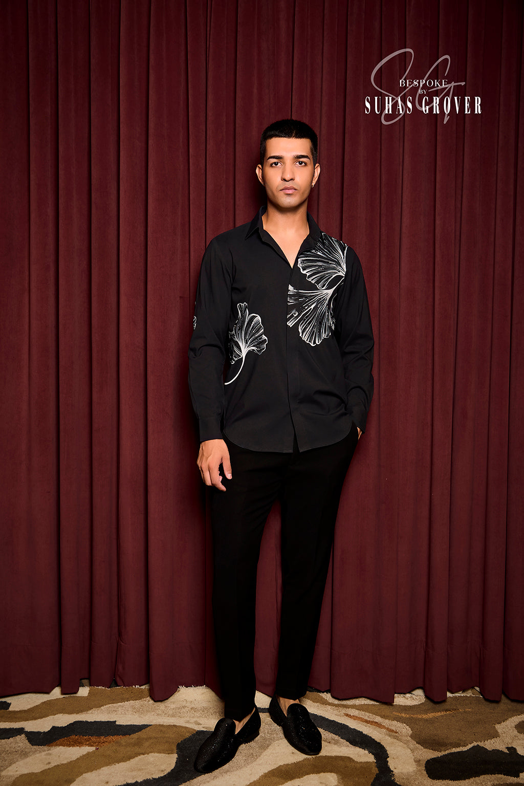 BLACK FLOWER HANDPAINTED SHIRT