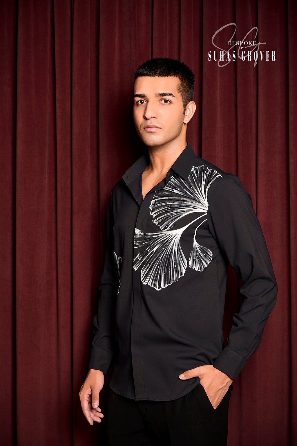 BLACK FLOWER HANDPAINTED SHIRT