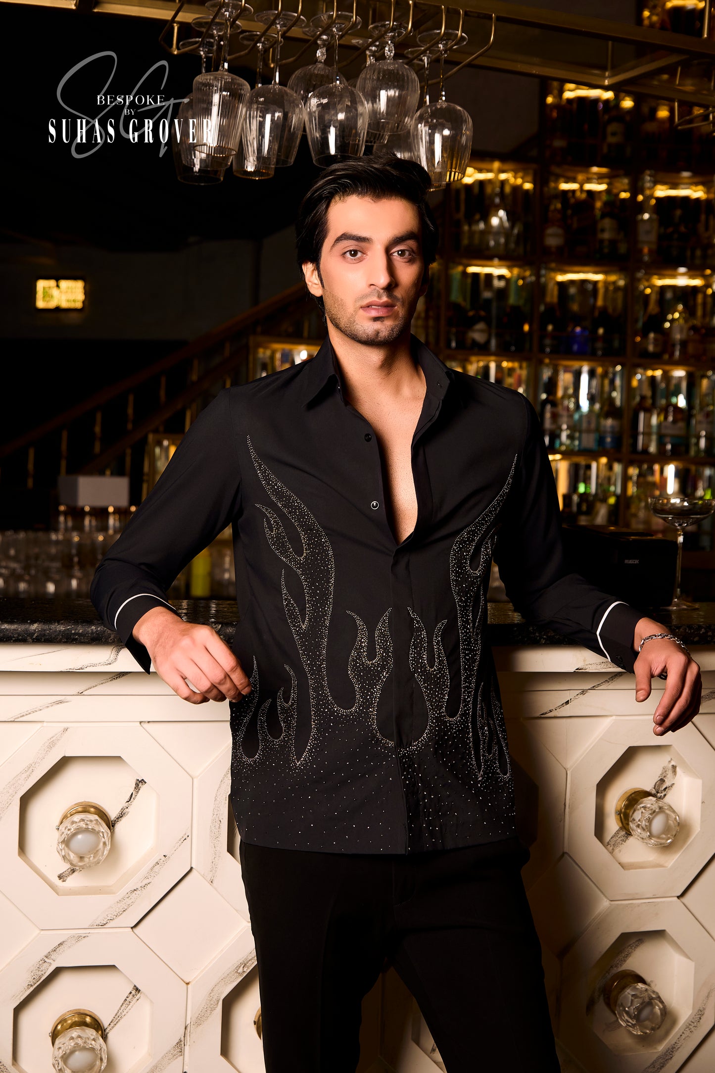 BLACK FIRE EMBROIDERED SHIRT