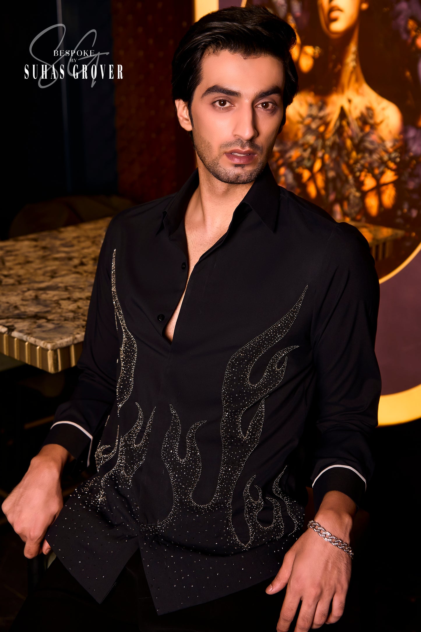 BLACK FIRE EMBROIDERED SHIRT