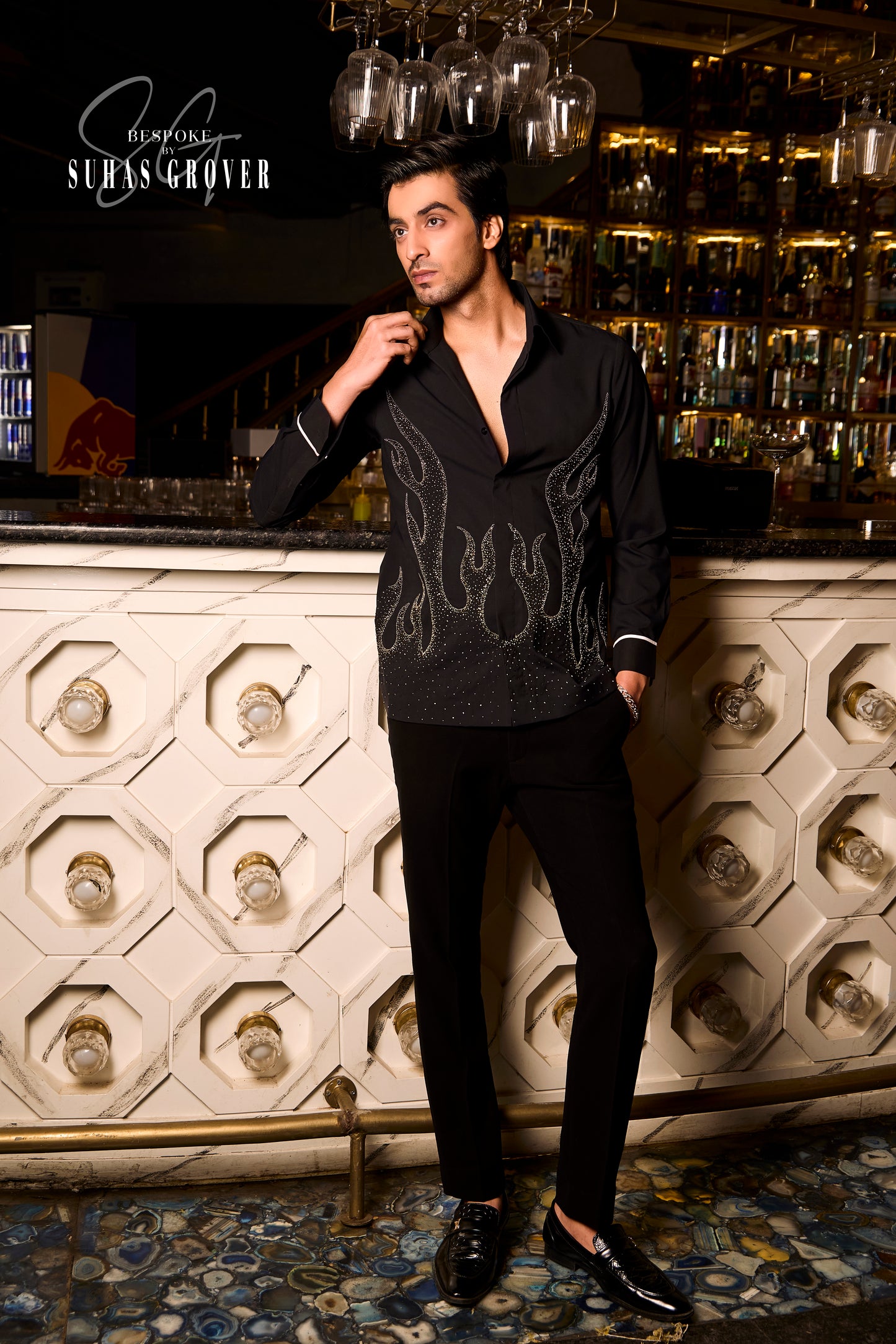 BLACK FIRE EMBROIDERED SHIRT