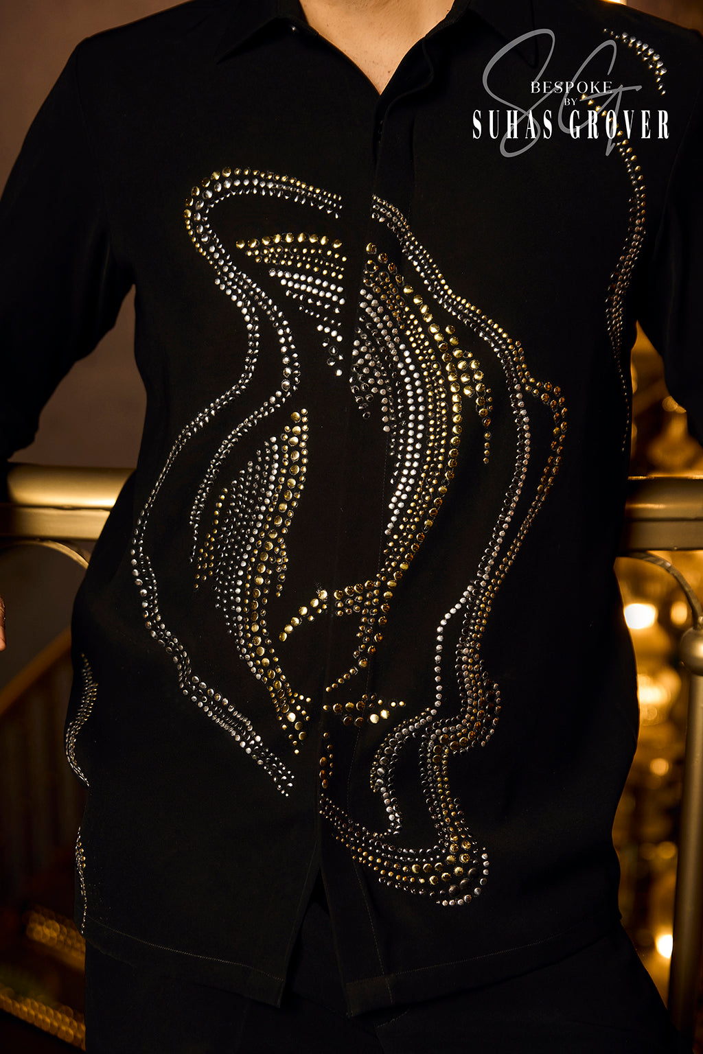 BLACK MULTI STUDS FISH SHIRT
