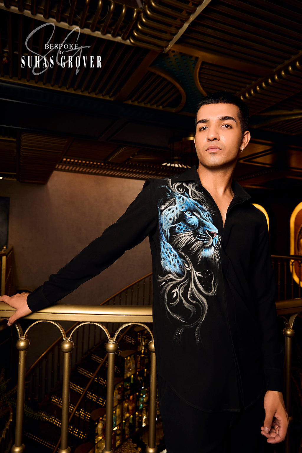 BLUE HANDPAINT TIGER BLACK SHIRT