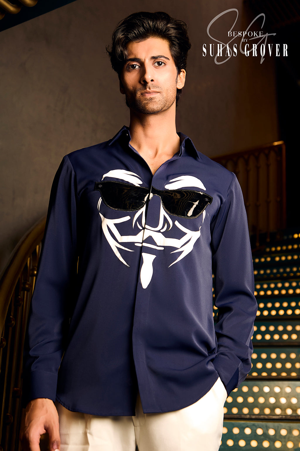BLUE FACE BLACK SUNGLASSES SHIRT