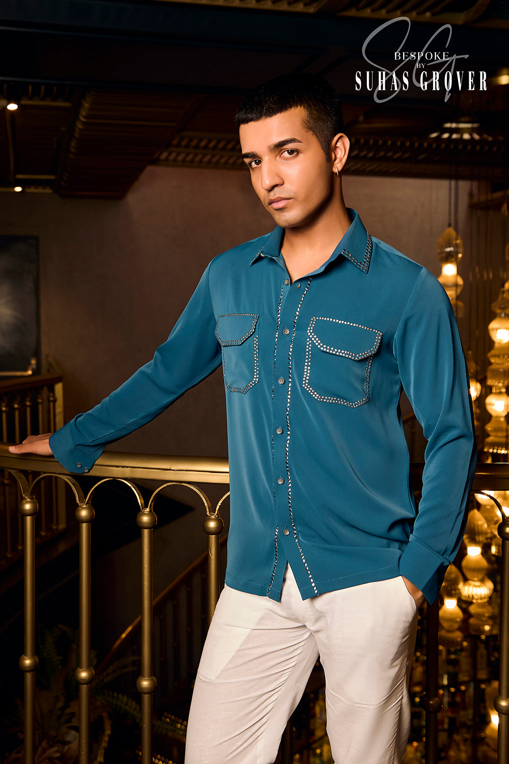 TEEL BLUE STUDDED SHIRT