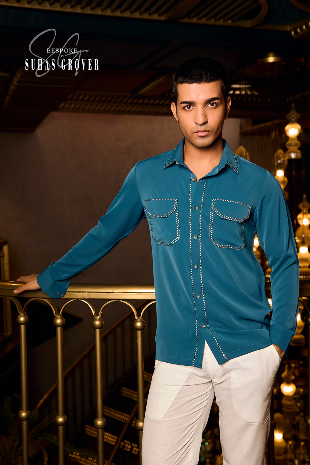 TEEL BLUE STUDDED SHIRT