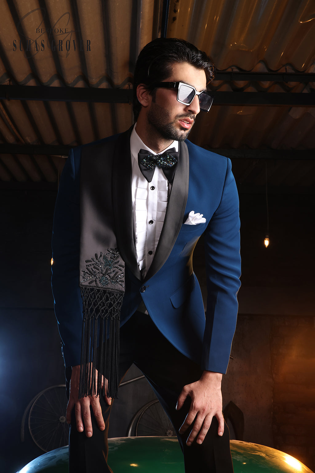 TEEL BLUE SHAWL TUXEDO SET