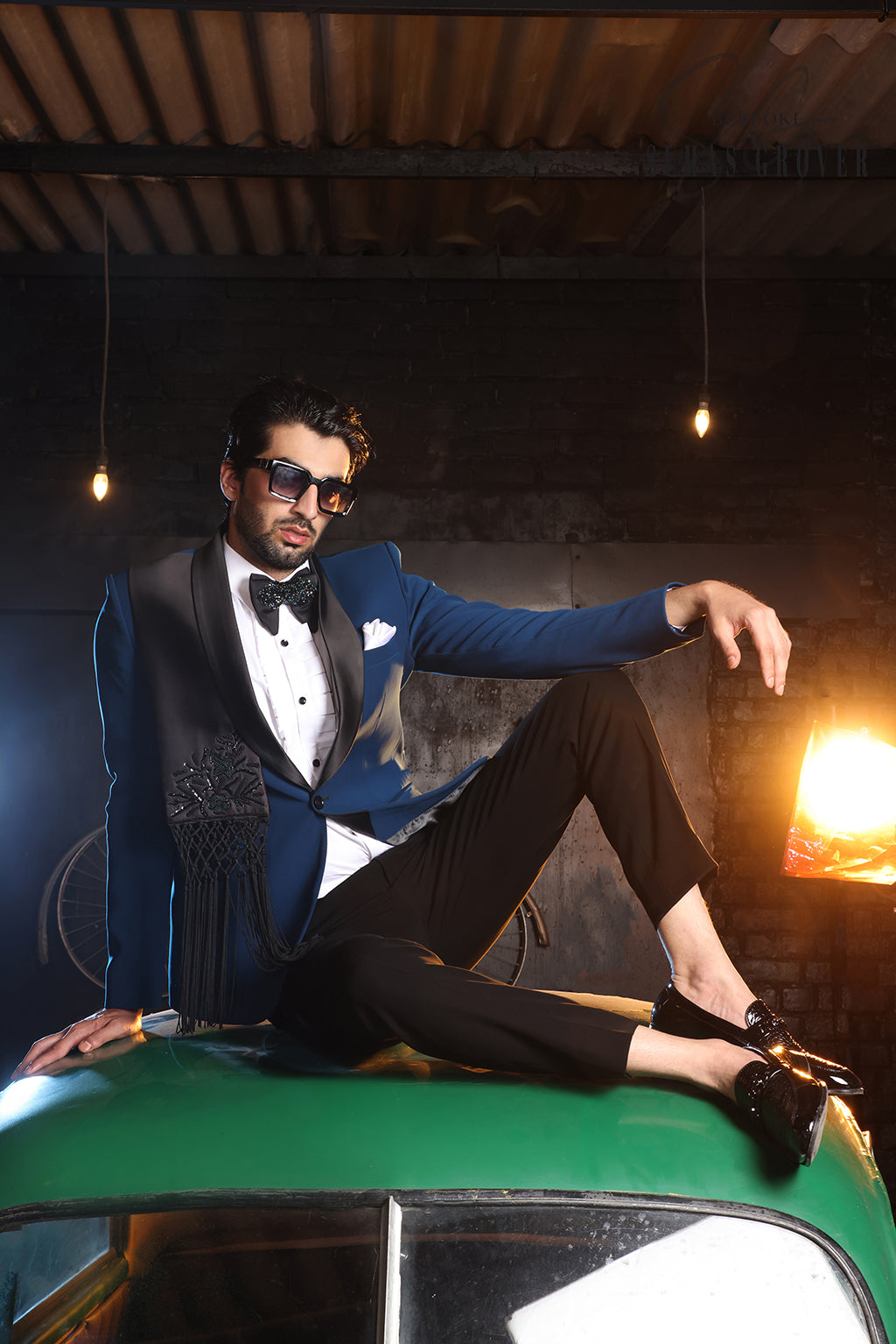 TEEL BLUE SHAWL TUXEDO SET