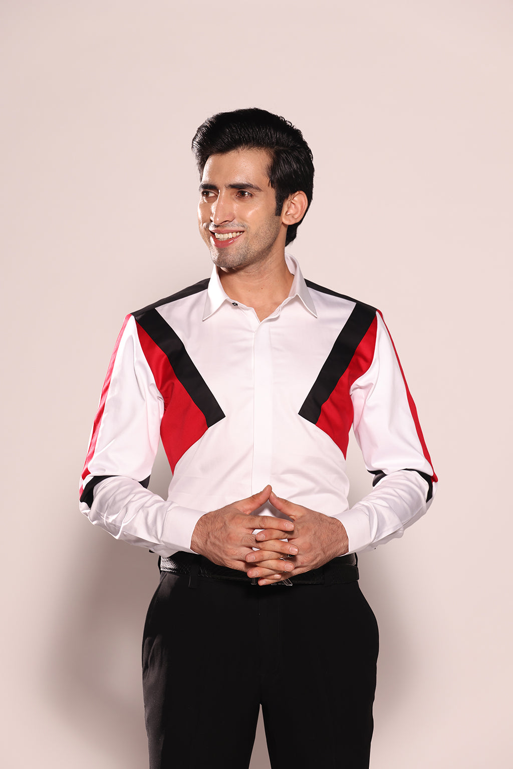 WHITE COLOUR BLOCKED SHIRT