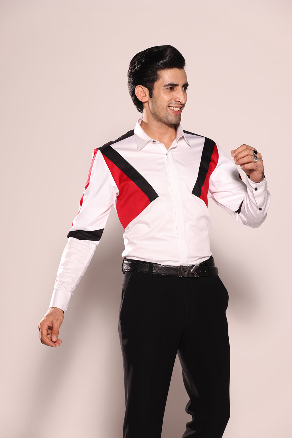 WHITE COLOUR BLOCKED SHIRT