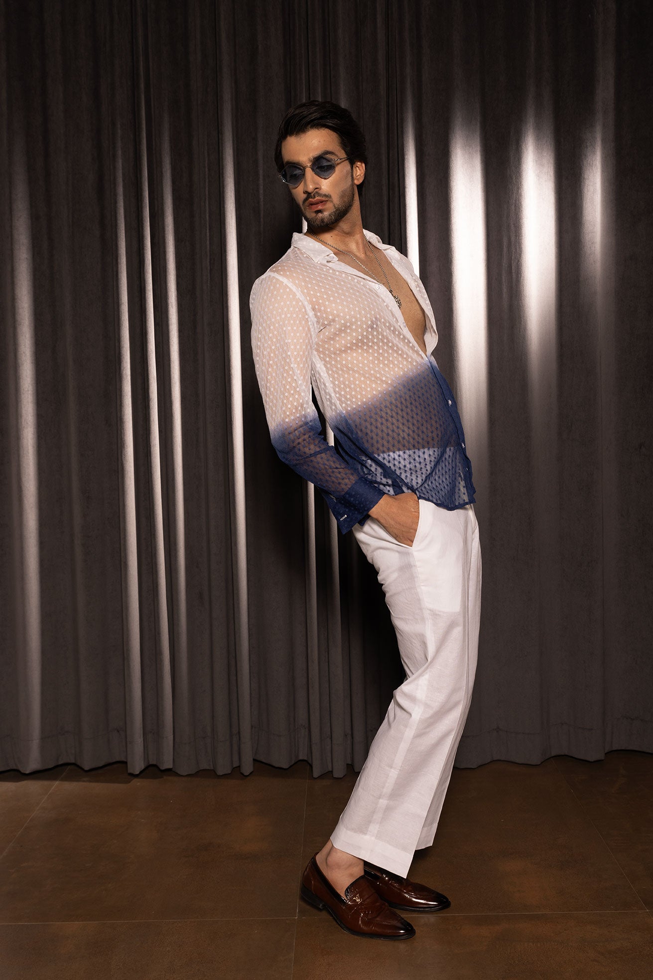 WHITE AND BLUE SHIRT