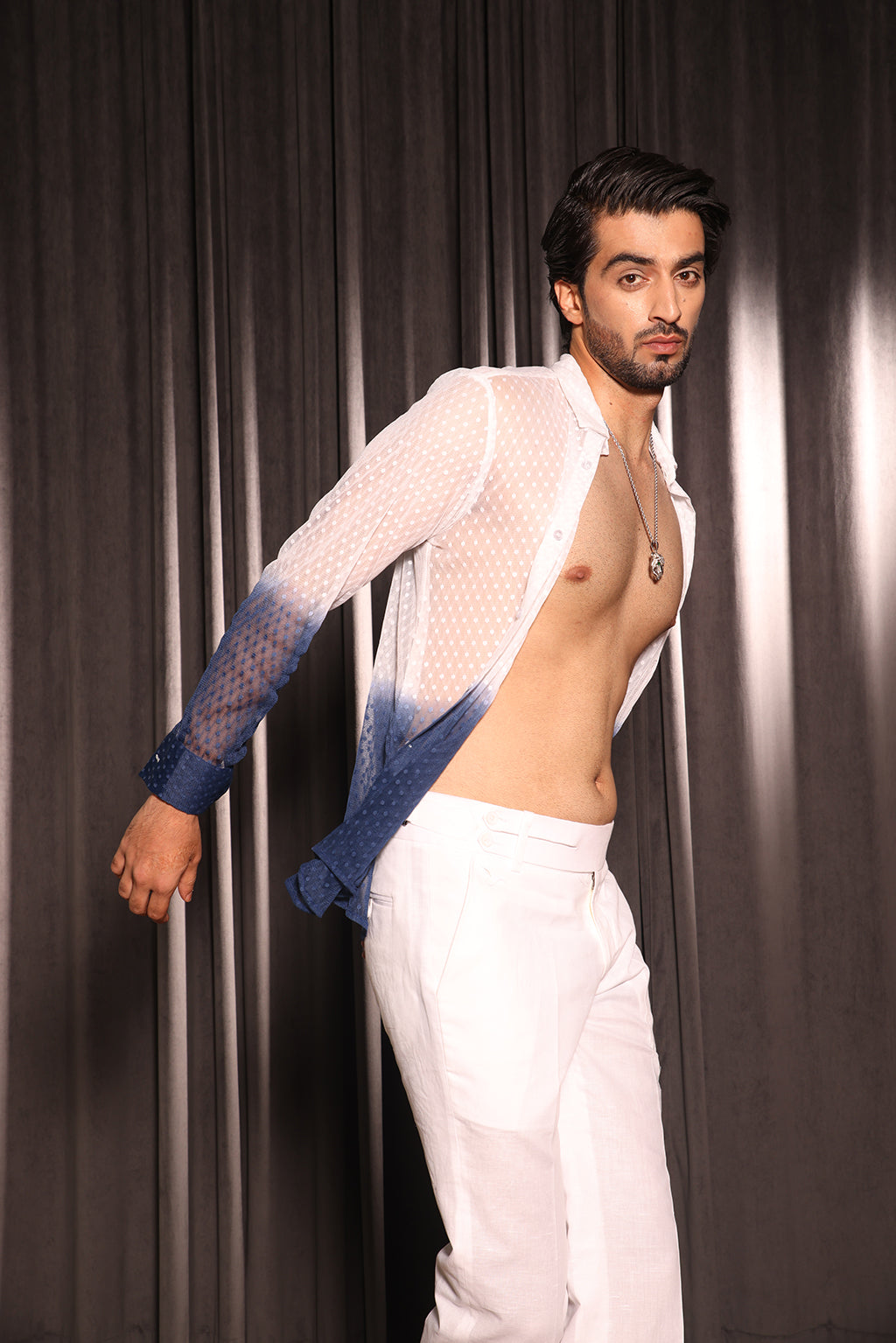 WHITE AND BLUE SHIRT