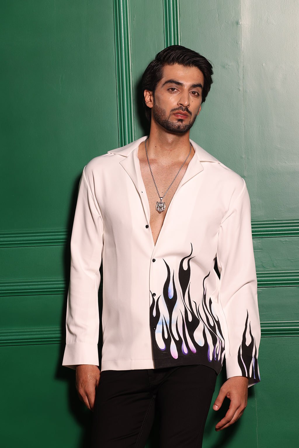 WHITE FIRE HAND PAINT SHIRT