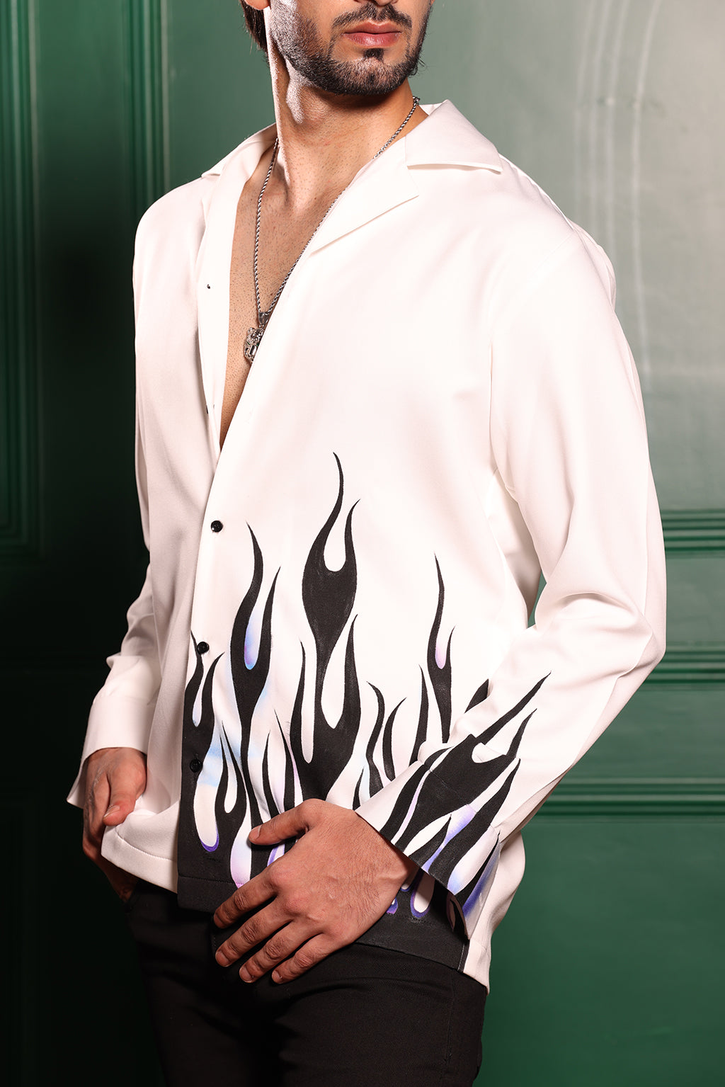WHITE FIRE HAND PAINT SHIRT