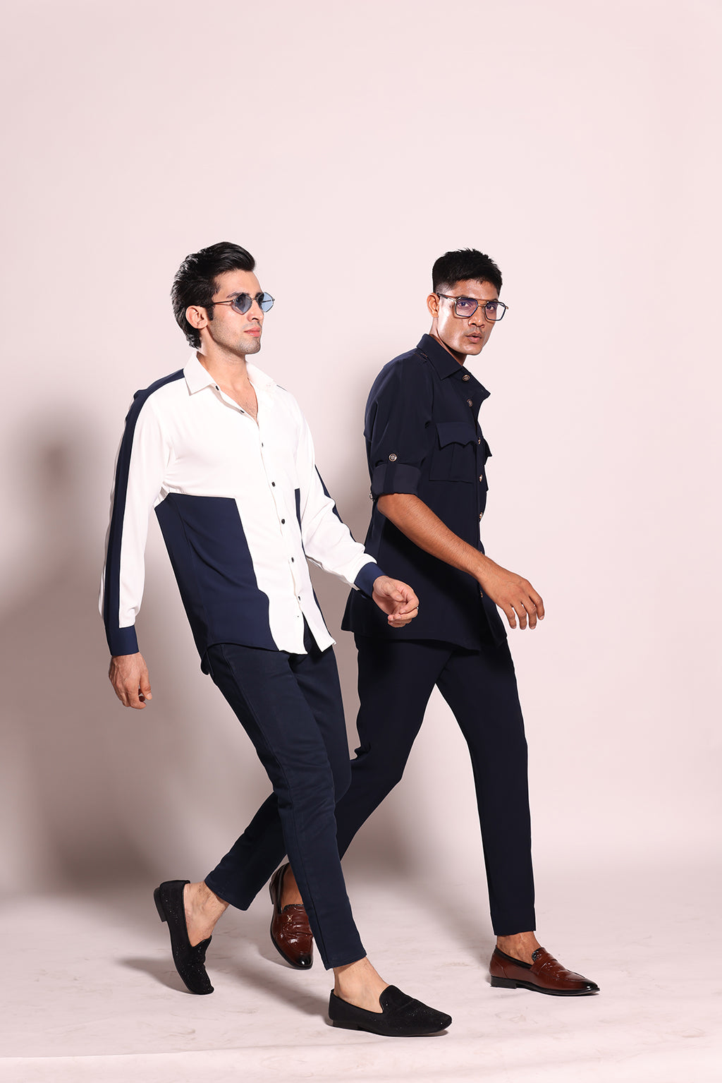 WHITE AND BLUE COLOUR BLOCK SHIRT