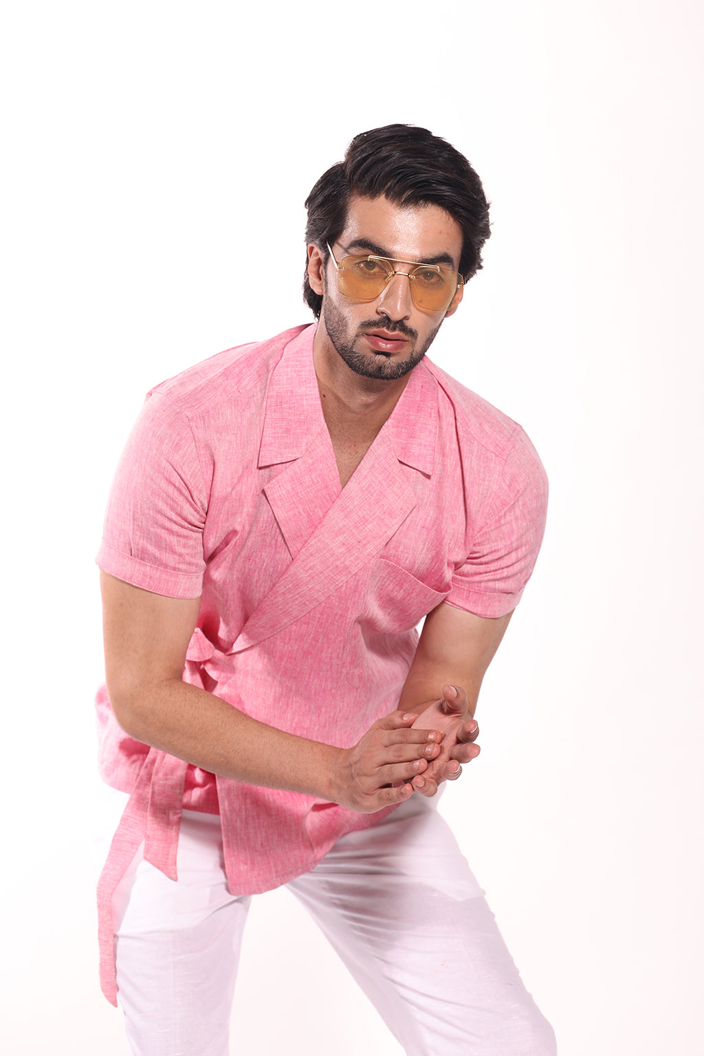 PINK LINEN KNOT SHIRT