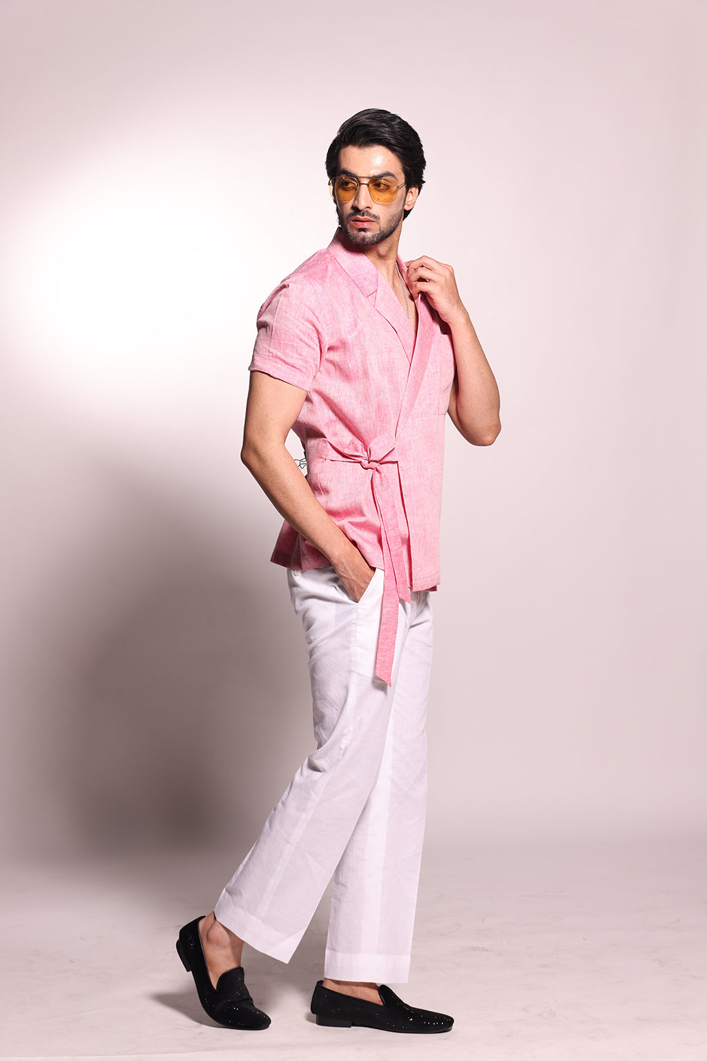 PINK LINEN KNOT SHIRT